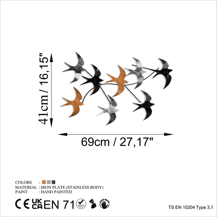 Wallity Flying Birds 2 Escultura de Pared de Metal Multicolor